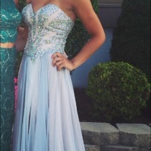 Terani Couture Silver Strapless Gown